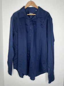 Van Heusen Flex Dress Shirt Mens Size 18.5 36/37 Navy Blue Slim Fit Stretch - Picture 1 of 9