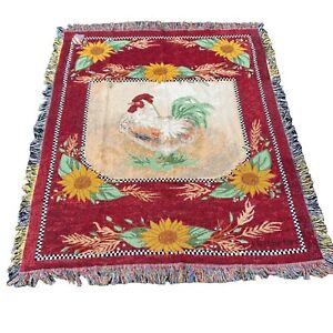 Sunflowers and Rooster Tapestry Afghan Throw ~ Artist Sally Eckman Roberts