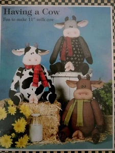Cotton Ginnys Having A Cow 11 inch Cloth Art Toy Pattern UNUSED Helen Beverlin - Picture 1 of 5
