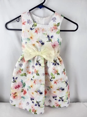 Bonnie Jean Easter Holiday Spring Floral Yellow Bow Dress 4T Toddler - Image 1 of 4