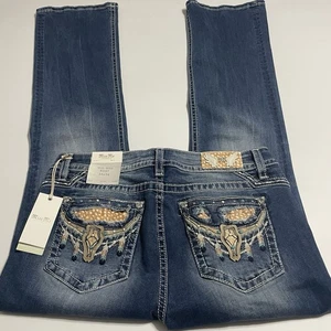 Miss Me Jeans Damen 34x34 Mid-Rise Bootcut bestickt Steer Strass Neu mit Etikett - Bild 1 von 16