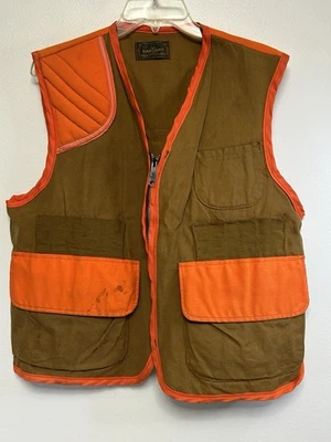 Men’s Orange and Brown Hunting Vest Shot Shells Holding Pockets Zip Up Large? - Image 1 of 4