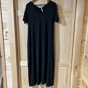 Zenana Black V-Neck Short Sleeve Maxi Dress With Pockets Size XL - Picture 1 of 10