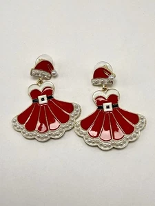 Vestido Coqueto Navidad Esmalte Rojo y Perla Ángel Ms Claus con Sombrero Aretes - Imagen 1 de 6