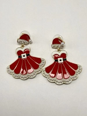 Vestido Coqueto Navidad Esmalte Rojo y Perla Ángel Ms Claus con Sombrero Aretes Foto 1 de 4