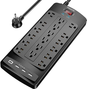 18 Outlets Surge Protector Power Strip - 6 Feet Flat Plug Heavy Duty Extension C - Picture 1 of 12