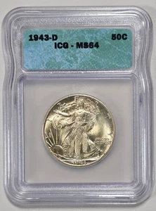 1943-D Walking Liberty Silver Half Dollar 50c ICG MS64 (G904) - Picture 1 of 2