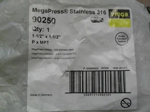 Viega MegaPress 90250 1-1/2 x 1-1/2" Stainles 316 adapter Press x Male MPT - Picture 1 of 2