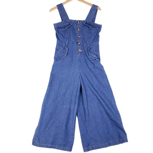 Damen Jeans Jumpsuit M blau Knopfleiste weites Bein Overall 70er Retro Style - Bild 1 von 9