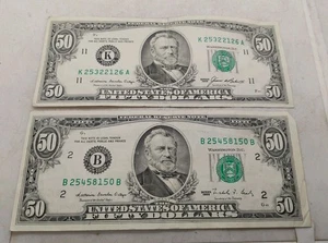 1985 (K) and 1988 (B) Fifty Dollar Bill Old Currency Lot - Picture 1 of 2