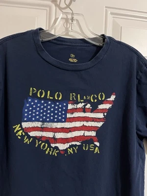Polo Ralph Lauren Boys Girls XL Blue Short Sleeve TShirt American Flag New York - Image 1 of 4