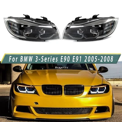 White LED 3D Crystal U-Halo For BMW 3-Series E90 2005-2008 Black Front Headlight - Image 1 of 4