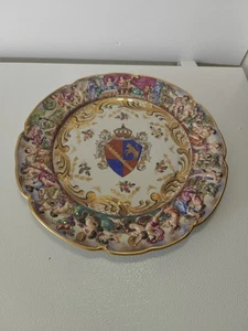 Antique Capodimonte Armorial Crest German Porcelain Cabinet Plate. - Picture 1 of 17