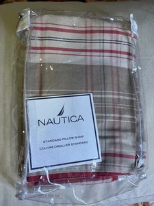 Nautica Pillow Sham Standard Plaid Mixed Out Tan Multicolored 20” x 26" New - Picture 1 of 5
