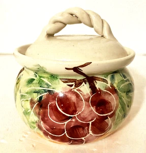 Monicats Kanada Keramik Marmelade/Gelee Glas mit Deckel handbemalte Früchte 3,5" Höhe x 3,5" Breite - Bild 1 von 8