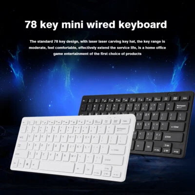 Mini USB Slim Wired 78 Keys Small Super Thin Compact Keyboard for Desktop Laptop - Image 1 of 4