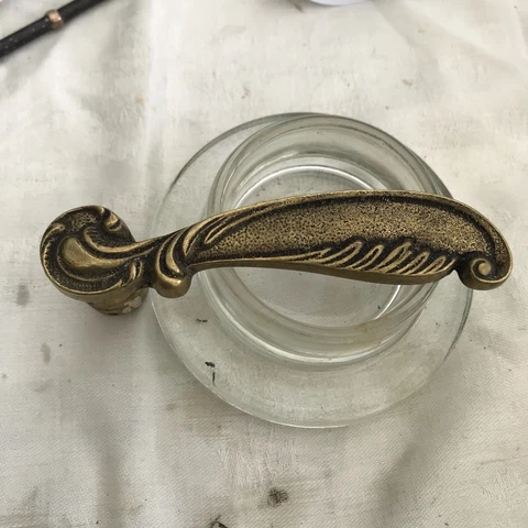 Vintage French Door Lever Antique Brass Knob Gold France Victorian Scroll Cover