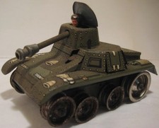 Old Tin Wind Up German Gama Military Sparkling Tank w/ Pop Up Driver