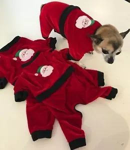 Dog/Cat Pet Holiday Christmas Mr Claus Velour Jumpsuit (3 sizes) Ships Same Day - Picture 1 of 9
