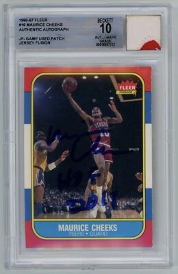 1986-87 Fleer Jersey Fusion Patch #16 Maurice Cheeks BGS 10 Auto Grade - Image 1 of 2
