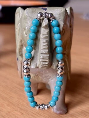 Turquoise Howlite Beaded Bracelet Handmade Boho Gemstone Tibetan Beads - Image 1 of 4