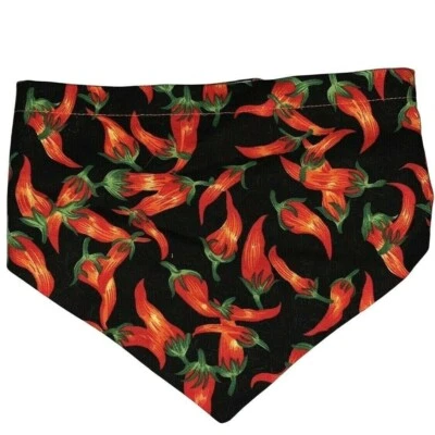 Handcrafted Dog Bandana Scarf Medium Reversible Chili Peppers Clover Hook Loop - Image 1 of 3
