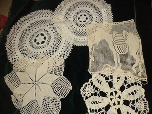 Vintage Crochet Large Doilies Ecru Ivory White Lot of 5 - Picture 1 of 5