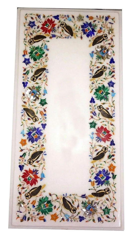24" x 16” marble Table Top floral stones inlay pietra dura marquetry art work - Image 1 of 1