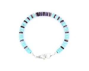 Artisan Turquoise & Wampum Quahog Heishi Bracelet, Mint Green and Violet - Picture 1 of 5