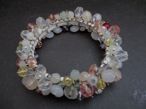 OFF WHITE Bracciale Cha Cha Perline Cristallo Sfaccettato Elasticizzato Colori Morbidi Quartzy Giallo Malva