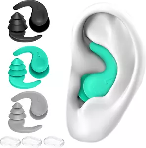 Swimming Ear Plugs for Adults,3 Pairs Waterproof Reusable Silicone Swim Earplugs - Picture 1 of 12