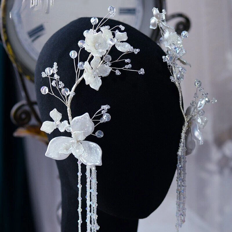 Pendiente de decoración de cabello lateral con cuentas de flores para decoración de cabello boda novia cabello  Foto 1 de 4