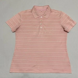Nike Dri Fit Golf Polo Maglia Manica Corta Donna Taglia Media Rosa Bianco Righe - Foto 1 di 9