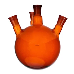 24/40 Amber Glass Flask Round Bottom 4-Neck Lab Four Necks Brown Boiling Bottle - Picture 1 of 4
