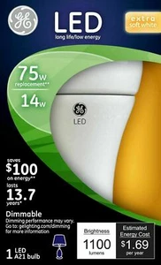 GE LED Bulb Extra Soft White A21 75/14 Watts V18 - Picture 1 of 1