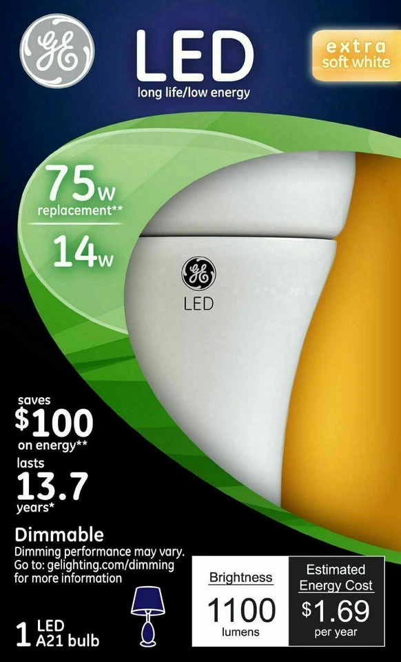 GE LED Bulb Extra Soft White A21 75/14 Watts V18 - Image 1 of 1