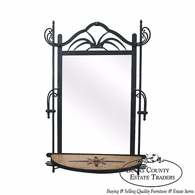 Hand Wrought Iron Southwest Hanging Mirror w/ Demilune Marble Console - Image 1 of 4