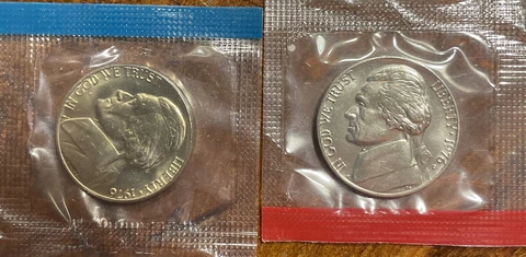 1976 P&D Jefferson Nickels from Mint Set in Mint Cello with Free Shipping Cover
