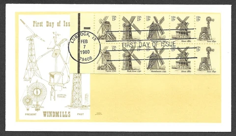 1980 AMERICAN WINDMILLS BOOKLET STAMPS SCOTT #1742a FDC LUBBOCK TX  COLONIAL Cover