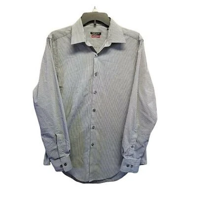 Van Heusen Mens Sz 15.5 Gray White Striped Long Sleeve Dress Shirt - Image 1 of 4