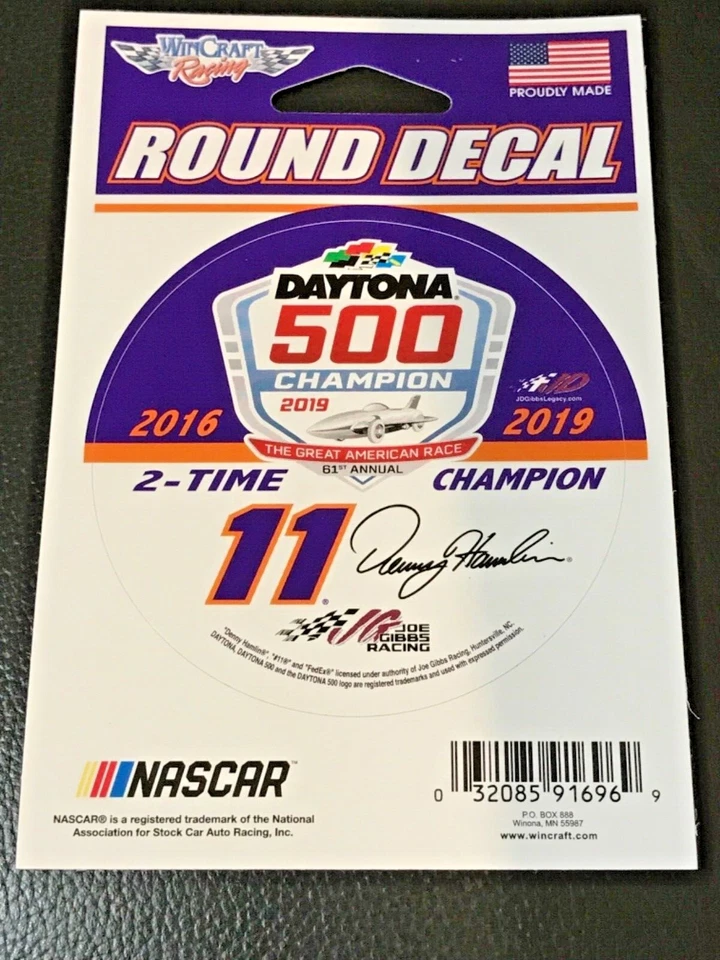 Denny Hamlin #11 2016 y 2019 FEDEX NASCAR DAYTONA 500 ganador 3" calcomanía redonda Foto 1 de 1
