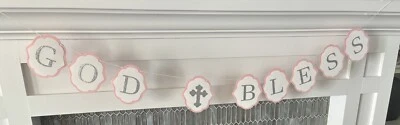 God Bless Banner Baptism Decorations for Girls, Confirmation First Communion - Image 1 of 2