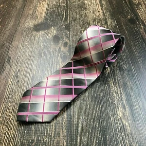 PIERRE CARDIN Diagonal Plaid Neck Tie Cravat Polyester Modern Pink Gray Ombre - Picture 1 of 8