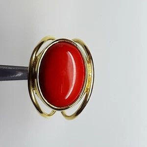 7.00 carat 925 Sterling Silver Handmade Gold Plated Natural Red Coral Ring - Picture 1 of 9
