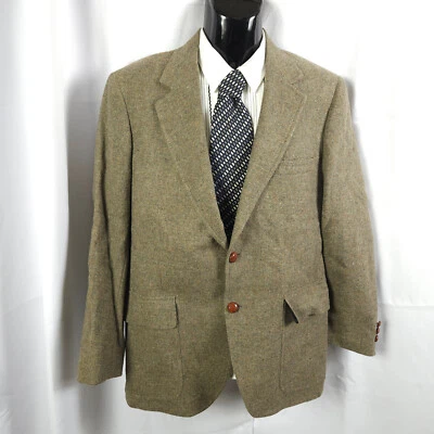 John Alexander Men 40R Khaki Green Tweed 2-Button Single Vent Sports Coat Blazer - Image 1 of 4