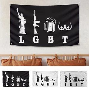 LGBT Banner Liberty Guns Beer Tits 3x5Ft Flag Wall Tapestry Home Bedroom Decor - Picture 1 of 15