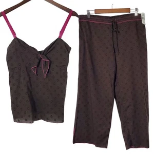 Josie Natori Pajama Set Size M Lounge Pants Top Brown Pink Lightweight Womens - Picture 1 of 18