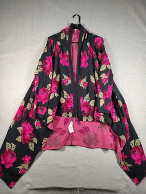 Volcom Women’s Floral Open Front Cardigan M EUC Pink Black Roses Surf Streetwear - Image 1 of 4
