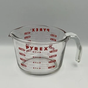 Taza Medidora Ancha Grande Vidrio PYREX 4 Tazas 1 qt 1 litro Estampado Rojo EE. UU. - Imagen 1 de 6