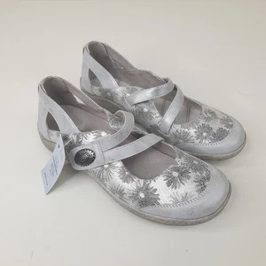 PAVERS Shoes Womens UK 6 Silver Flat Mary Jane Cushioned Insole EU39 - Picture 1 of 12